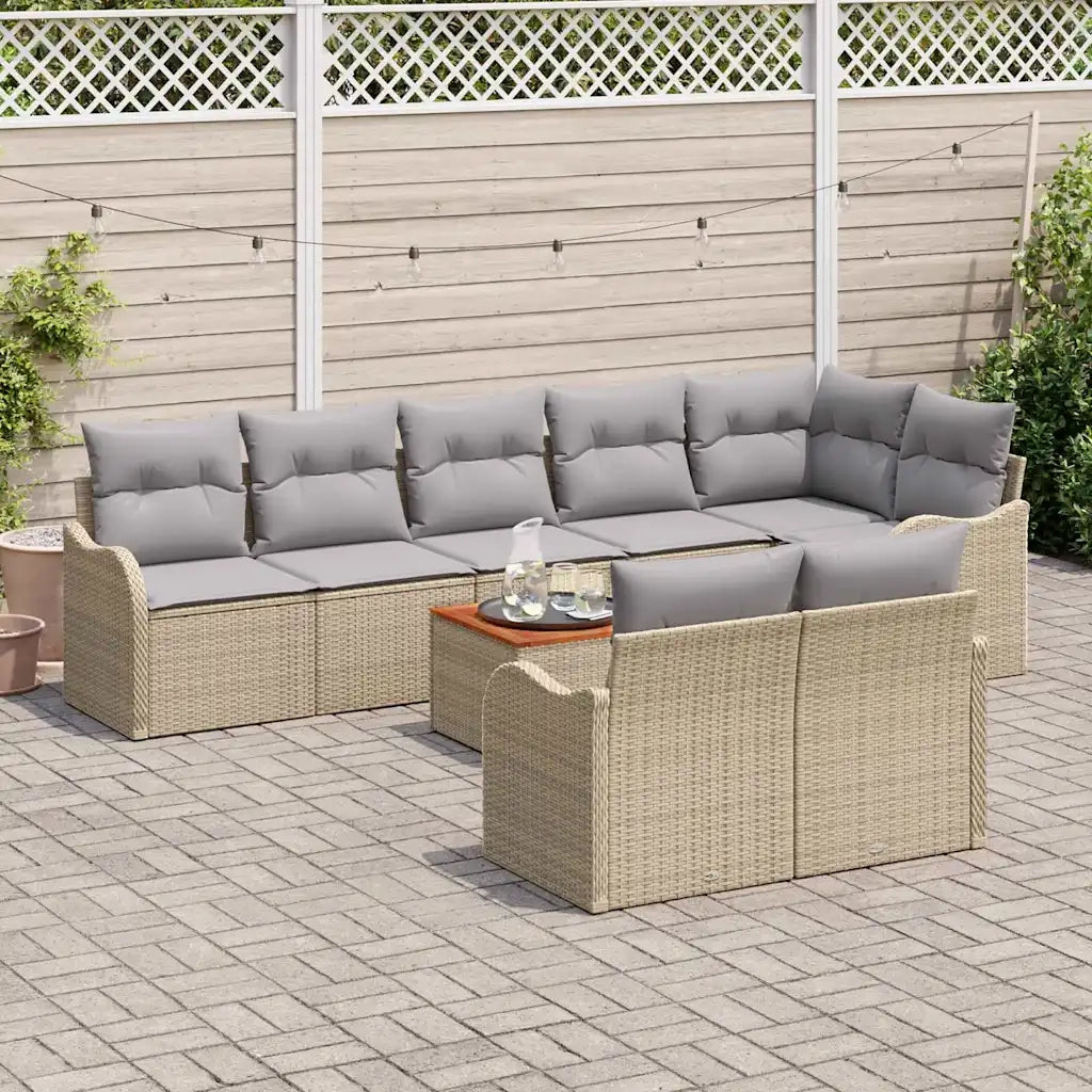 Set Divano da Giardino 9 pcs Beige e Grigio Chiaro polyrattan