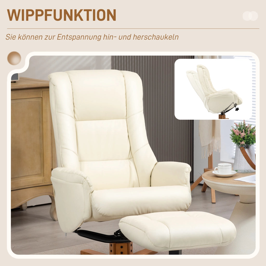 POLTRONA Relax con poggiapiedi 71x84x102 cm Bianco crema Legno