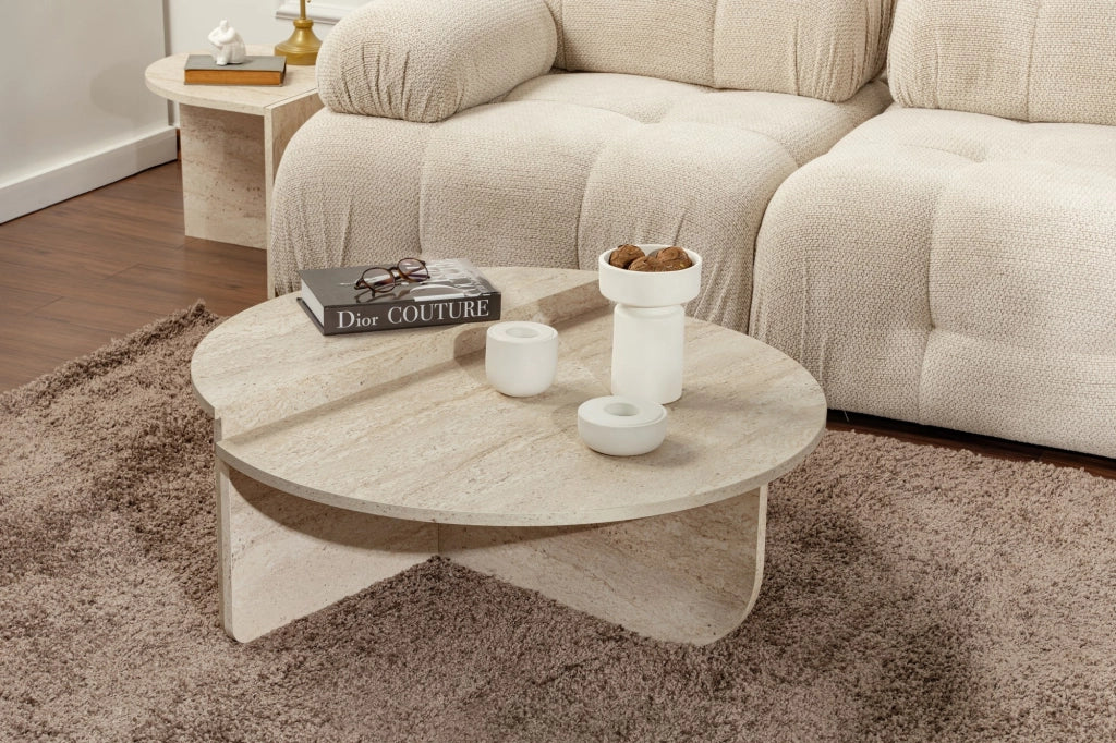 Tavolino da caffè in legno "Orion" - 90 x 60 x 30 cm - Travertino