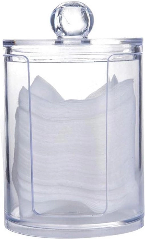 Organizzatore di cosmetici trasparente a cristallo con contenitore per stecche e dischi di cotone con chiusura a coperchio