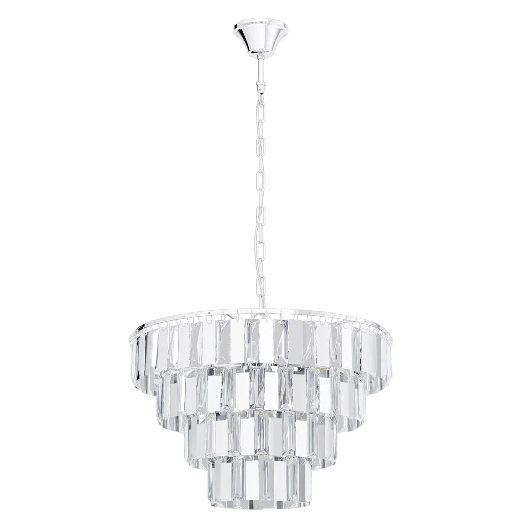 Lampadario A Sospensione Moderno Erseka Acciaio Cromo Cristallo 7 Luci E14