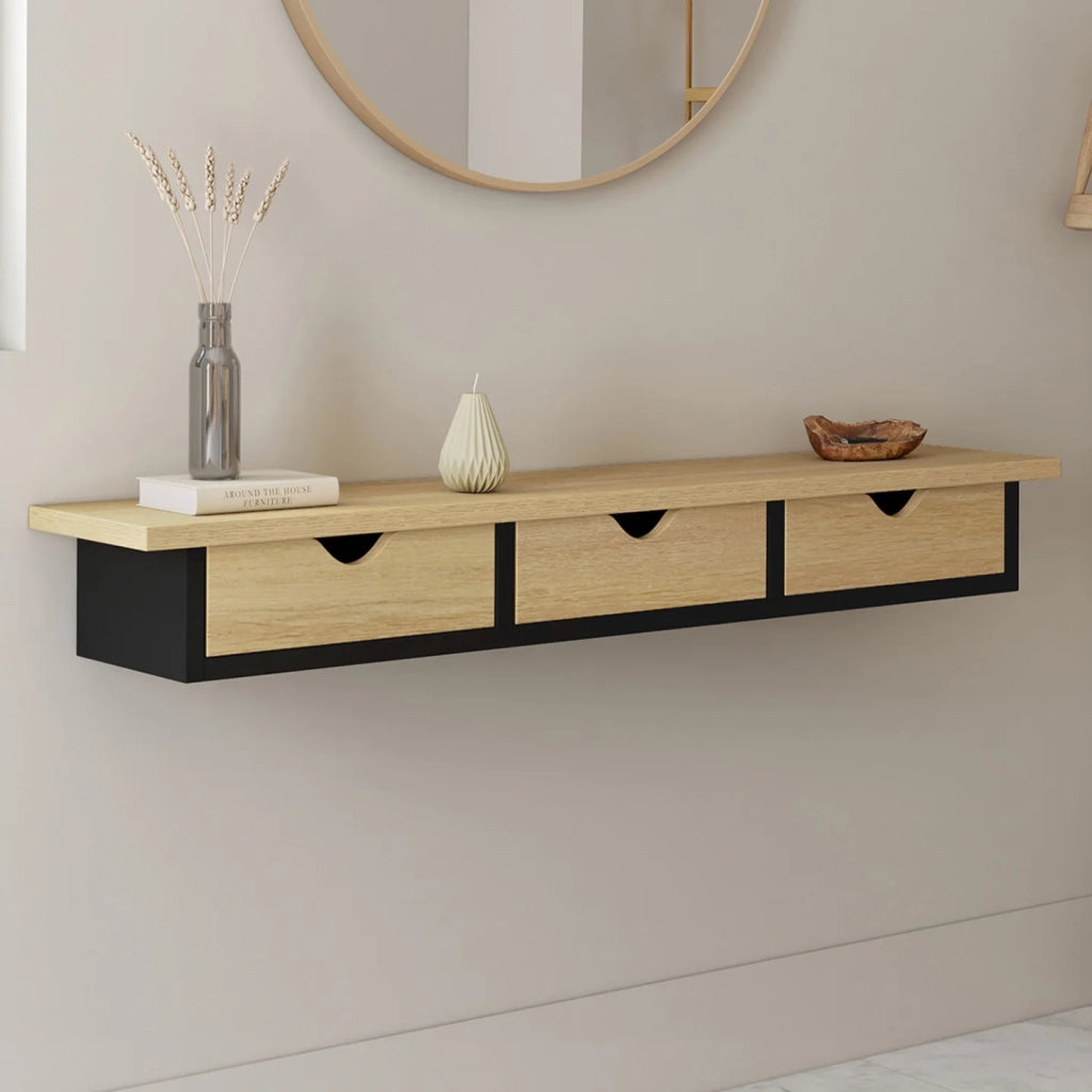 IDMarket - Consolle da parete a 3 cassetti LISE in legno ed effetto nero