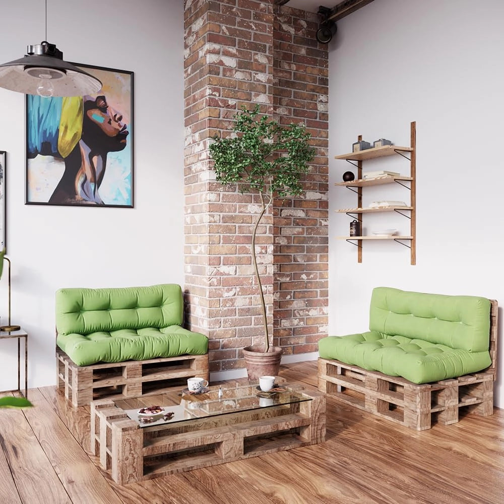 Set di cuscini per pallet "Flocken", Verde, 120 x 80 cm 2 parti, per l’imbottitura di sedute e schienali su pallet europallet