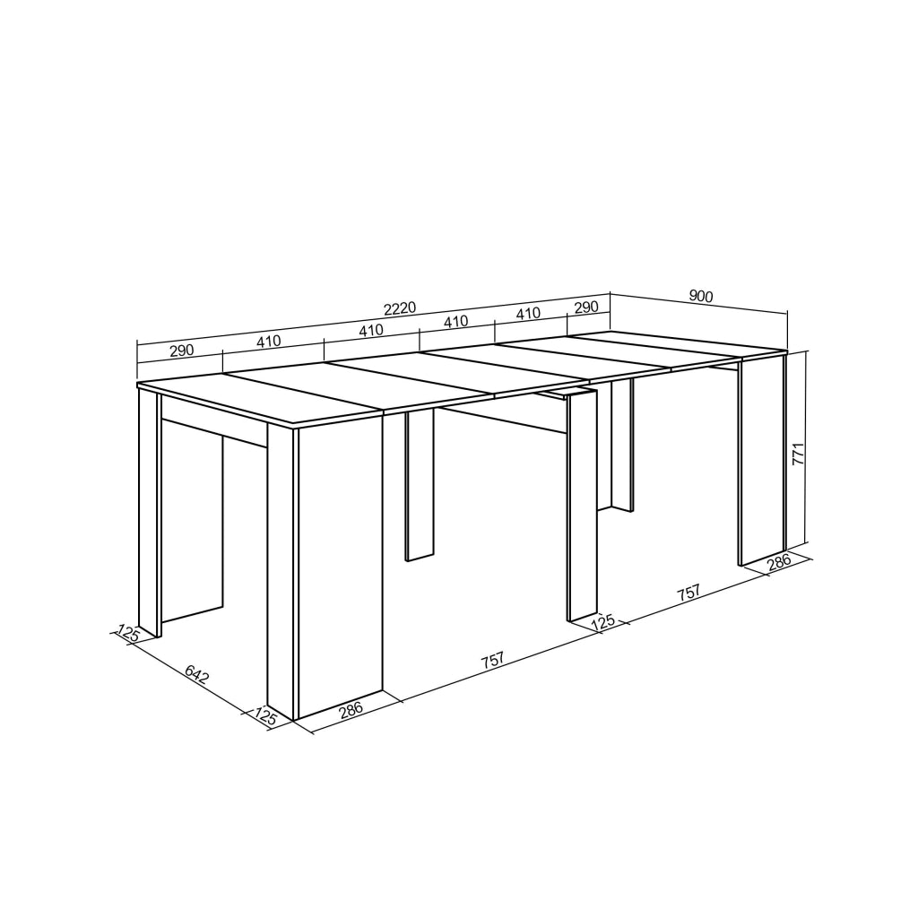 Consolle allungabile, 222x90x77cm, Per 10 persone, Tavolo da pranzo, Bianco RF2629