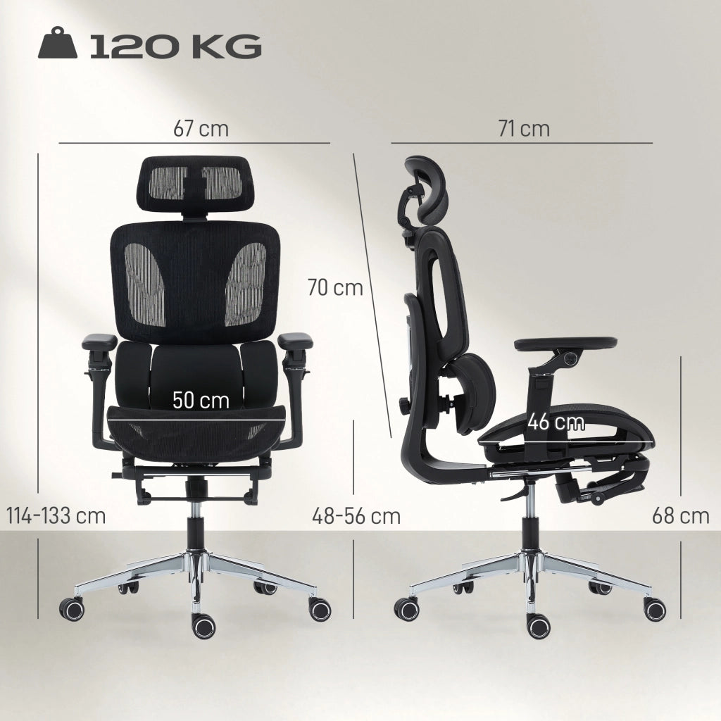 Sedia da Ufficio Ergonomica con Braccioli Poggiatesta Schienale Regolabili Funzione Dondolo in Rete Nero