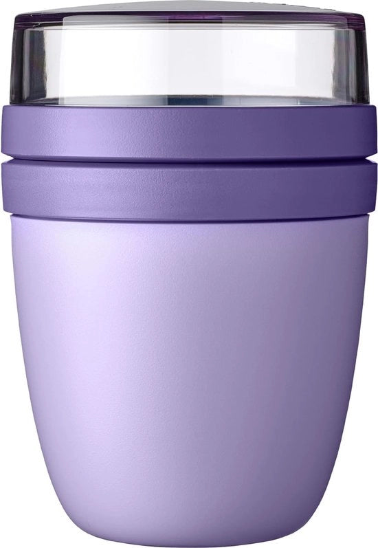 Mini Bicchiere Ellittico, bicchiere per yogurt e muesli pratico, divisione per yogurt e muesli, adatto per congelatore, forno a microonde e lavastoviglie, 300 ml + 120 ml, Viola Vivace