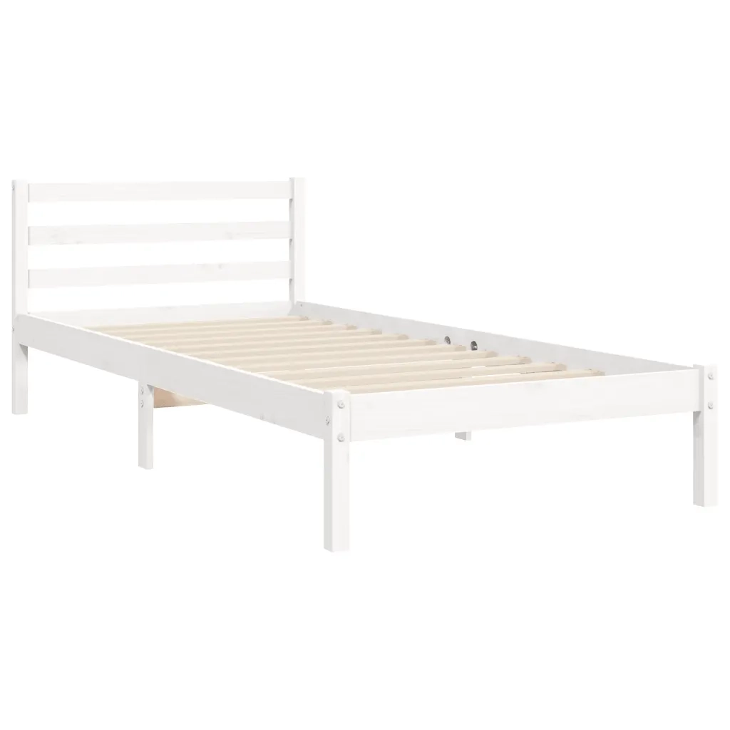 Giroletto con Testiera-Struttura Letto con testiera Bianco 90x200 cm in Legno Massello 646707