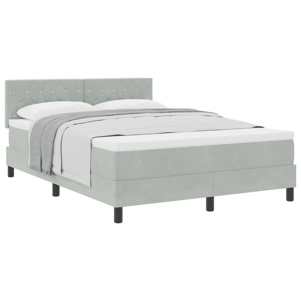 Letto Box Spring con Materasso Grigio Chiaro 160x200 cm Velluto