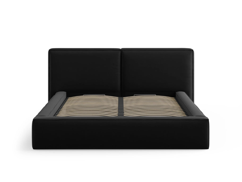Cosmopolitan Design - Letto a cassettone con testiera doppia "Arendal" 180x200cm in velluto nero 