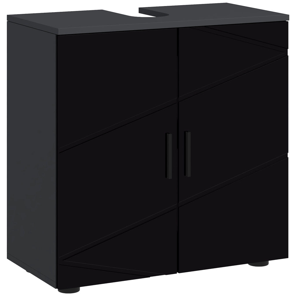 Mobile Sottolavabo Bagno con Armadietto 2 Ante ¨C zephmum ¨C Legno, 60x30x60 cm, Nero
