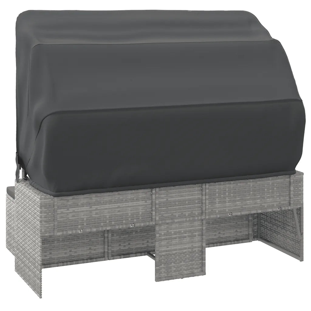 Divano Giardino 3 Posti-Sofa da giardino Tetto e Poggiapiedi Grigio Polyrattan