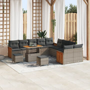 Set di divano da giardino  13 pezzi con cuscini Grigio Polyrattan Acacia