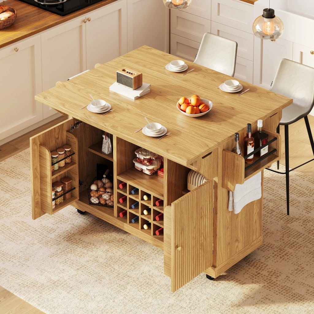 CARRELLO DA CUCINA 142,5x80x95 cm MDF Legno Naturale con ruote
