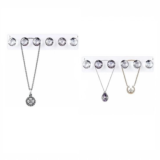 Organizzatore di gioielli a muro, holder per collane in acrilico, decorativo con 6 punte a diamante, sospeso con uncino a forma di diamante, organizzatore per collane, regalo per ragazze e donne (2 pezzi)