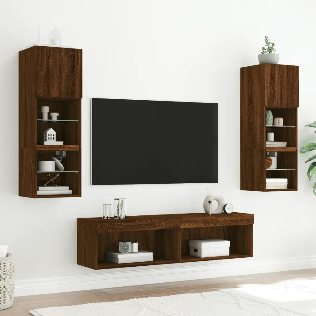 Mobile Porta TV con Luci LED Rovere Marrone 60x30x30 cm 837139