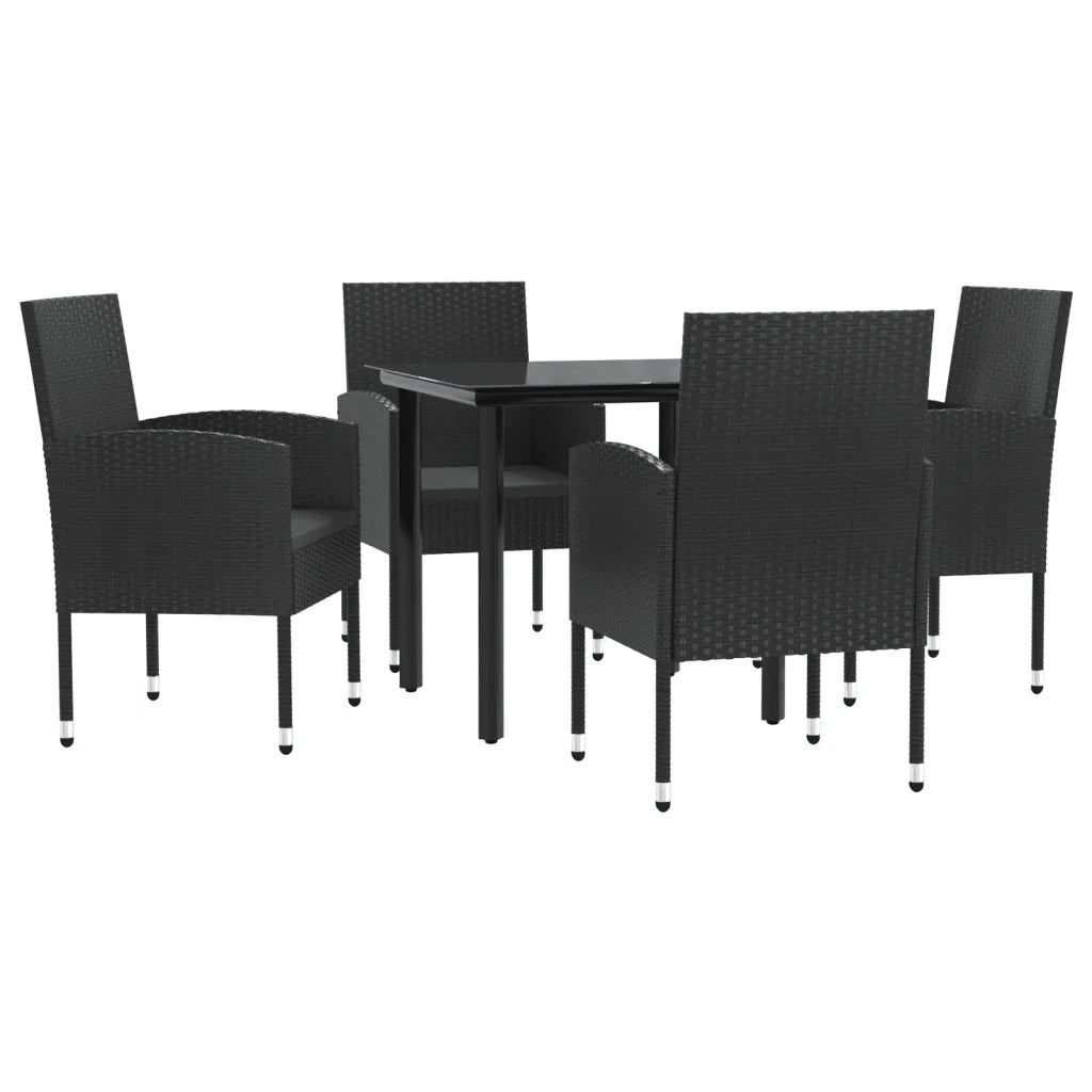 Set da Pranzo da Giardino 5 pz Nero in Polyrattan e Acciaio 3203345