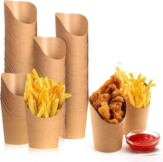 Scatola da 50 Tazze di Carta Kraft - 350 ml per Waffle di Bolle - Patatine - Popcorn - Gelato - Frutta Spiedini - Tazze di Snack per Feste