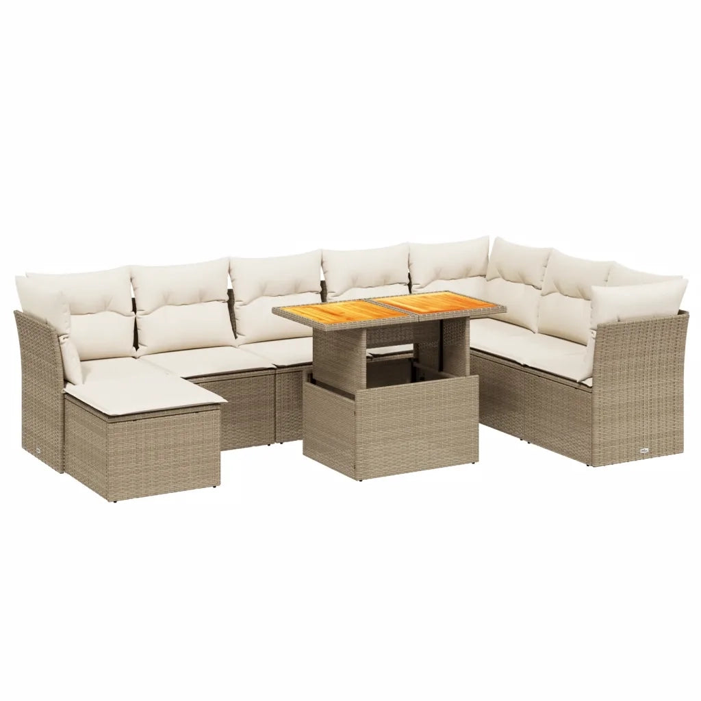 Set Divano da Giardino 9 pz con Cuscini Beige in Polyrattan 3270974