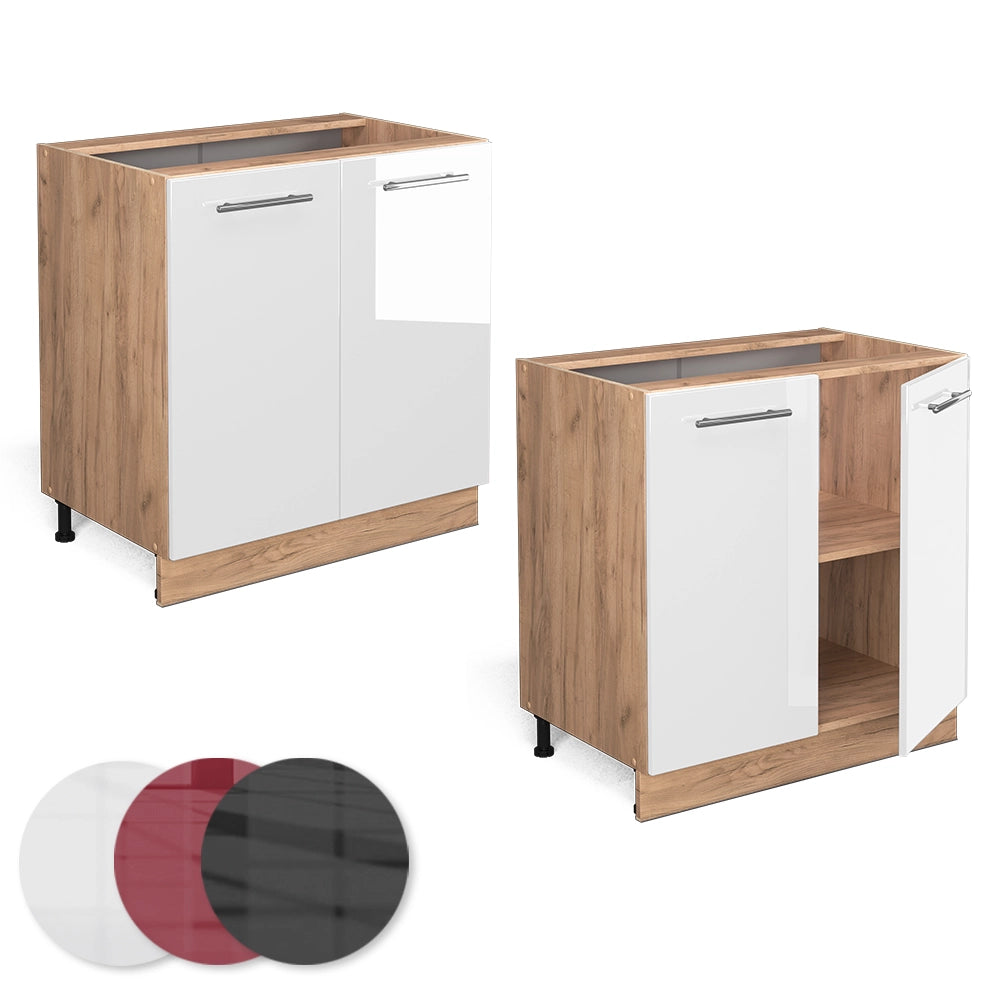 Mobiletto base cucina Fame-Line Bianco lucido/Rovere dorato 80 cm con ripiano, senza piano di lavoro Vicco