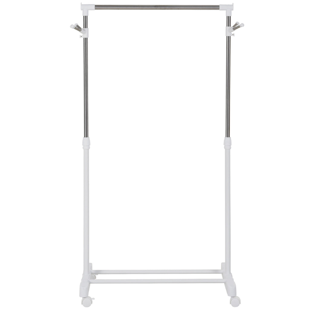 Appendiabiti Portatile con Ripiano e Ruote ¨C Zephmum ¨C Bianco Argento 68.5x42x87-145 cm