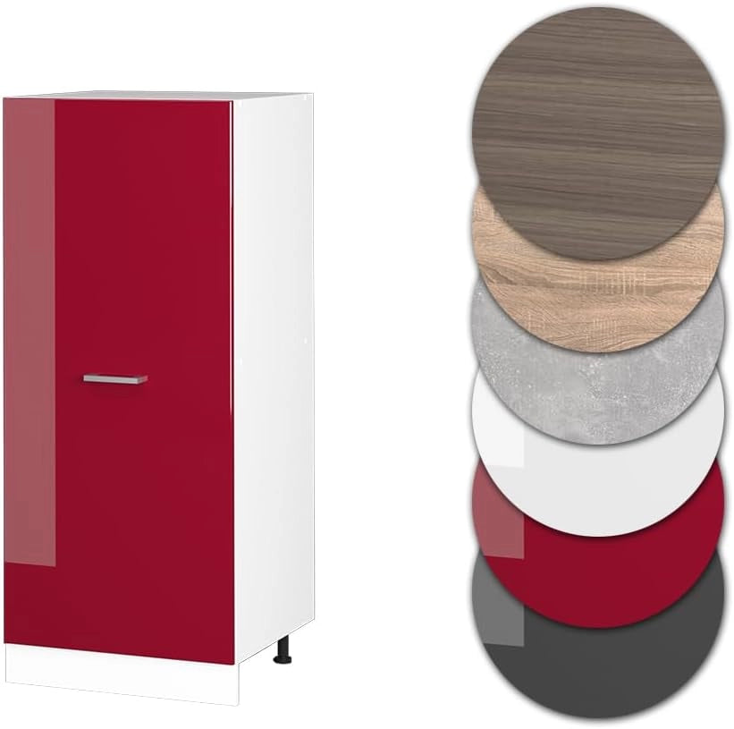 Dispensa universale R-Line, Rosso bordeaux lucido, 60 cm con anta grande, per la conservazione di utensili domestici e scorte