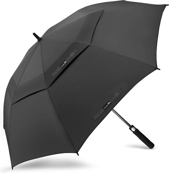 Paraplu da golf, alta qualità, capienza 157 o 172 cm, resistente alla pioggia e alle tempeste, meccanismo di apertura facile, nero