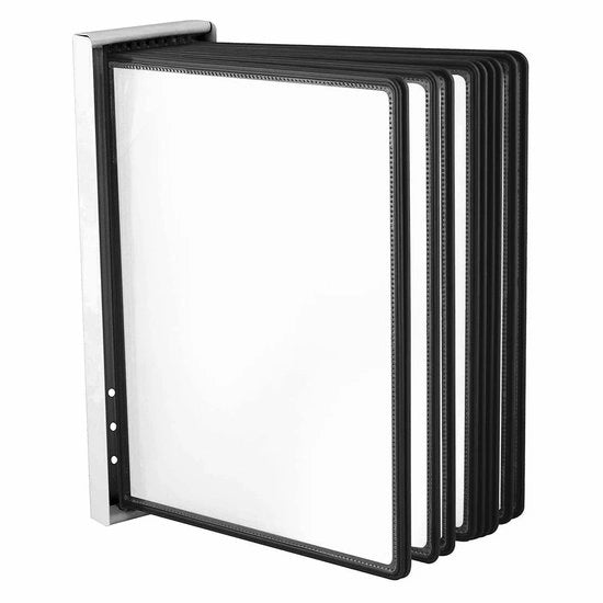 Sistema di visualizzazione per parete - Braccio di sostegno per parete con 10 pannelli di visualizzazione neri - Cornice di resistenza in plastica - Tecnologia innovativa - Adatto per magazzino/area di lavoro - Documenti da posizionare facilmente