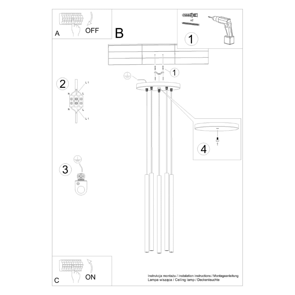 Lampada a sospensione moderna beige Ø25 5 luci VELINO