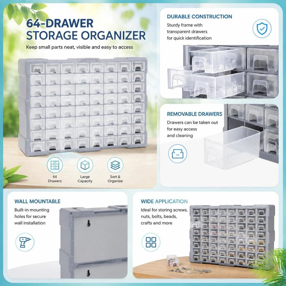 Multi-drawer Organizer With 64 Drawers, 52x16x37.5 Cm