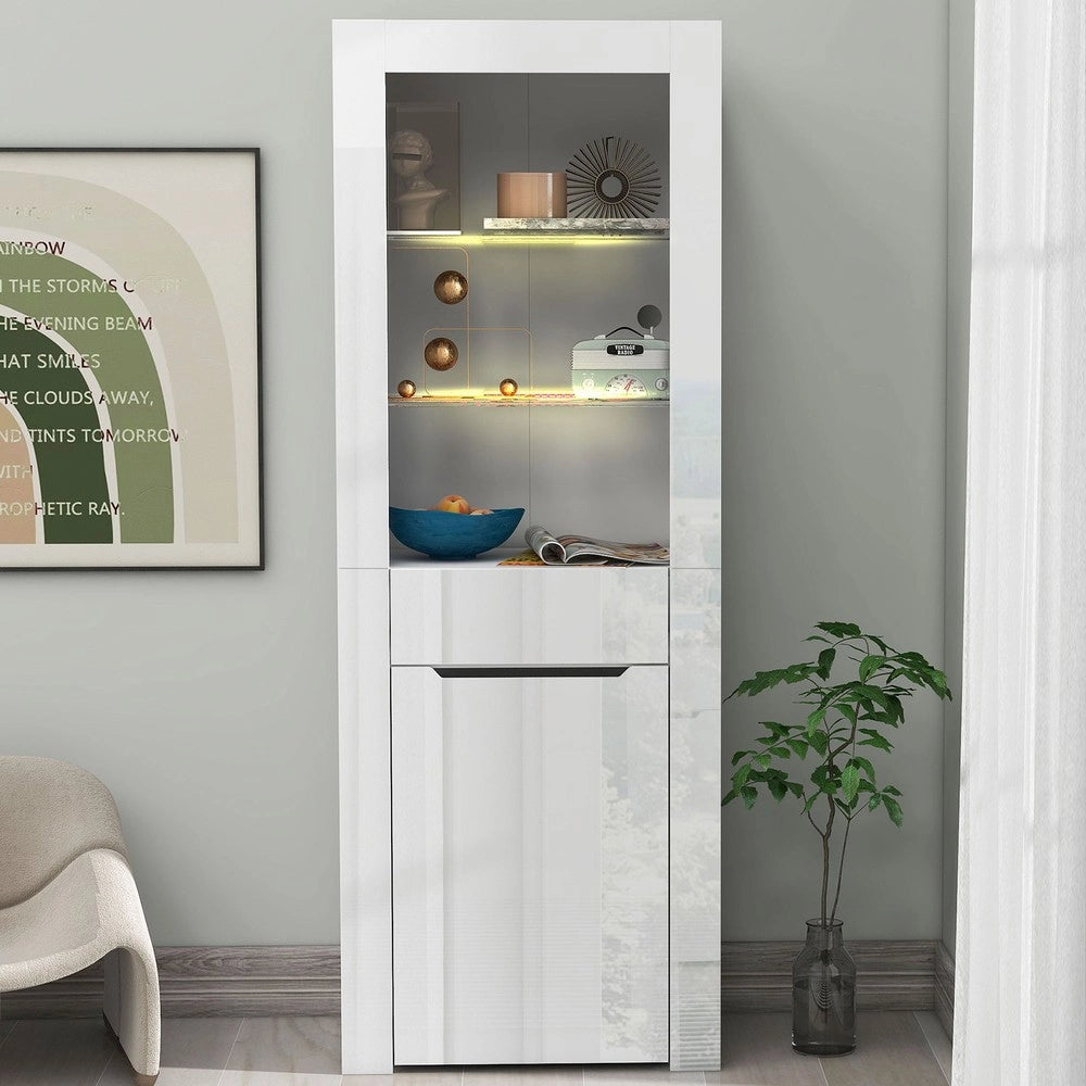 Libreria Vetrina con Luce LED ¨C MINIMAL ¨C Bianco, Ripiani, Soggiorno Ufficio