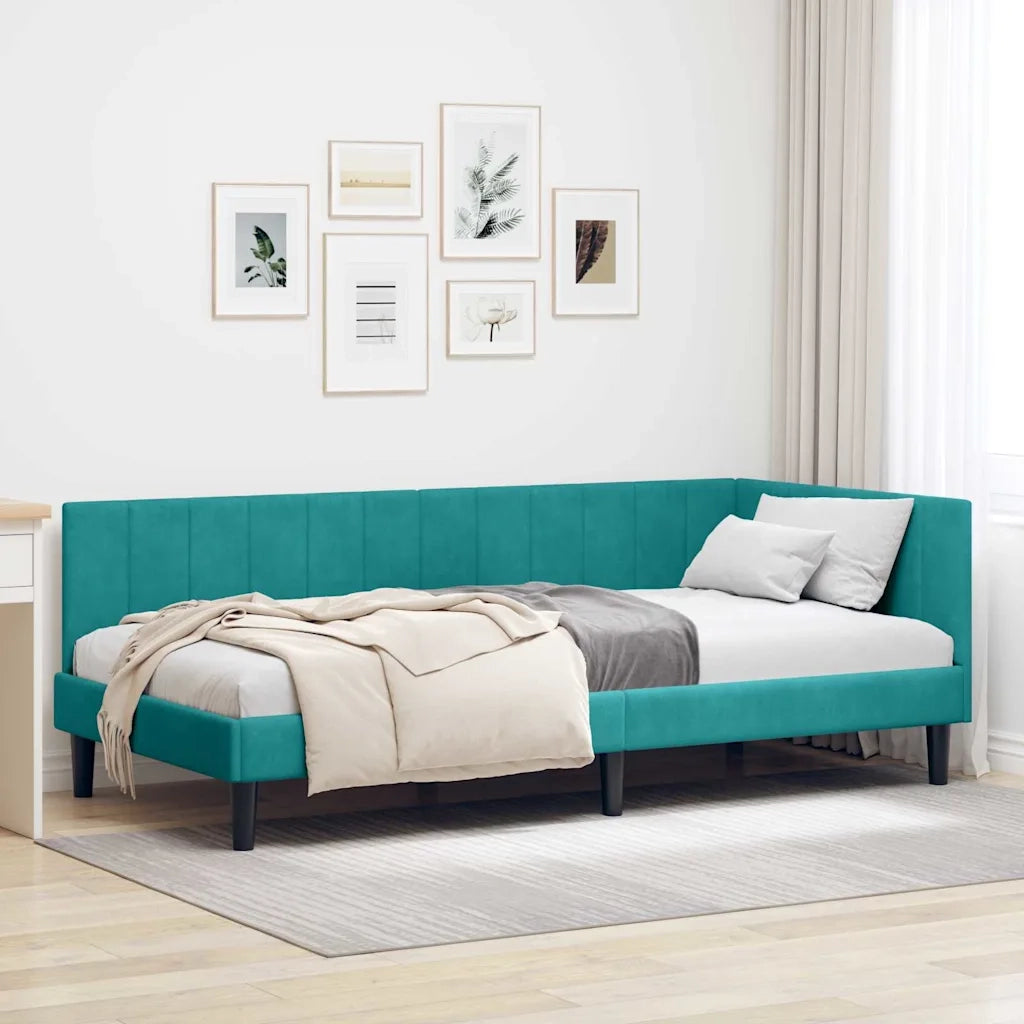 Cornice del letto ad angolo Turchese 90 cm x 200 cm Velluto