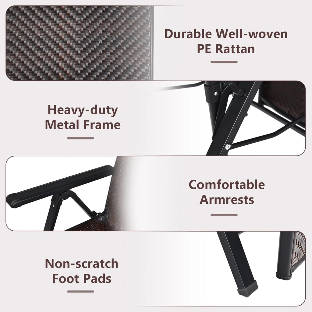 Sdraio da Giardino, Sdraio Pieghevole In Rattan PE Con Schienale E Molle Regolabili, Struttura In Metallo Resistente, Ideale Per Patio, Piscina E Balcone, Marrone