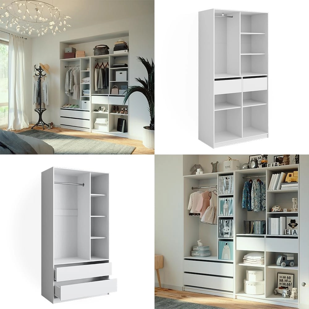 Armadio Elmo, Bianco, 200 x 200 cm Set di 2, per una conservazione flessibile di diversi capi di abbigliamento