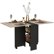 Tavolo Pieghevole Salvaspazio 140x75x74 cm con Ruote e Ripiani Rovere e Nero