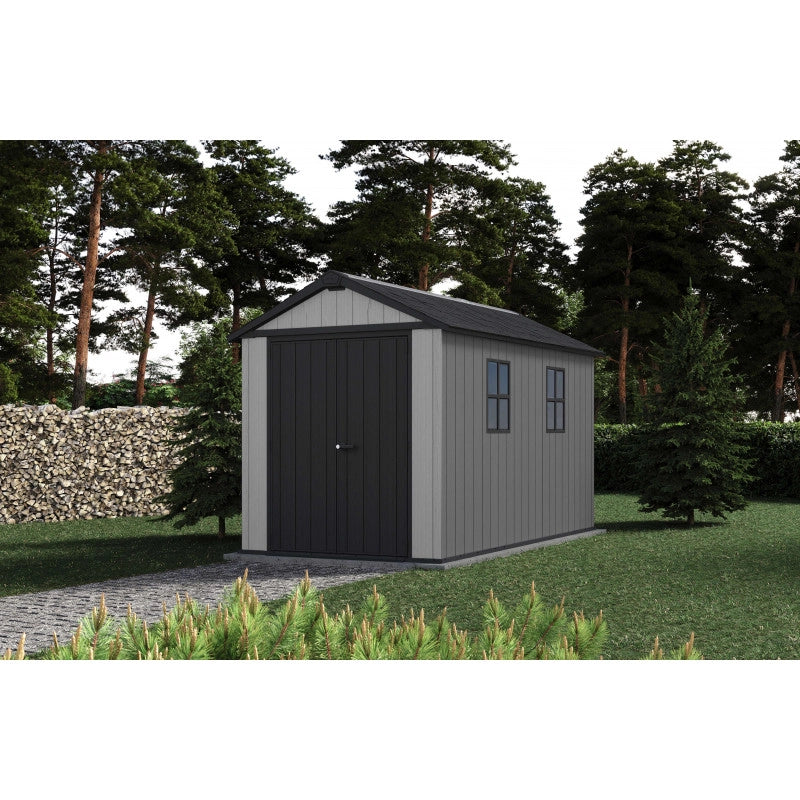 Casetta da giardino in resina EVOTECH+ 350x230 cm - con pavimento e doppia porta - carico neve 150 kg/m² – Newton Plus 7511/1175 - Grigio - Keter