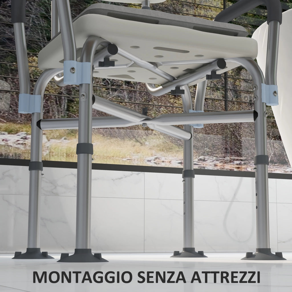 Sedia Doccia ad Altezza Regolabile con Braccioli e Cuscino Rimovibile 53.5x52x80-90 cm, Bianca
