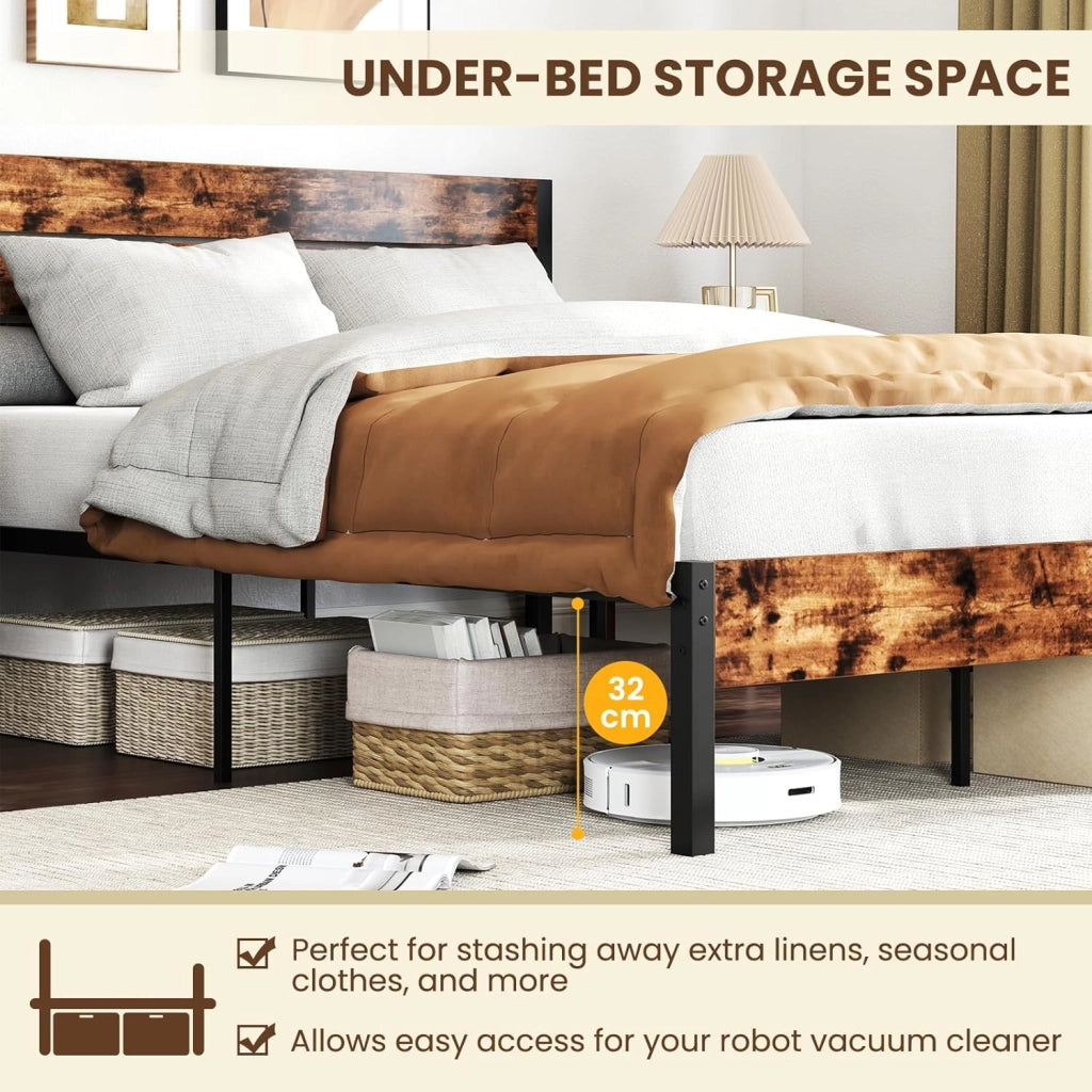 Telaio letto per materasso 140 x 200 cm, letto in metallo con rete a doghe, telaio del letto con testiera, letto matrimoniale industriale, in metallo e legno, letto per gli ospiti