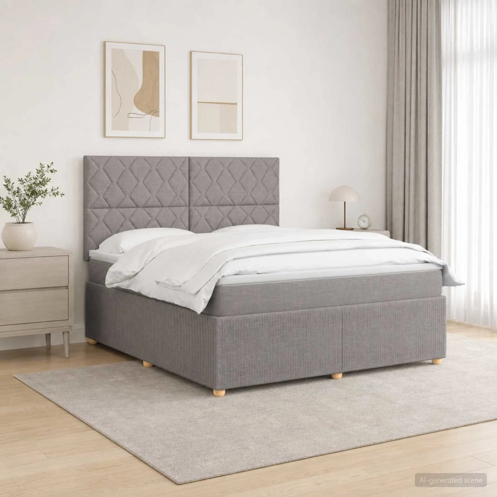 Letto Box Spring LED con Materasso Tortora 140 x 190 cm Tessuto 3455864