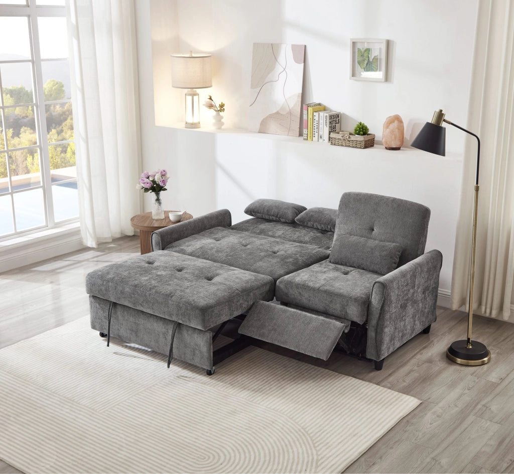 Divano letto 3 posti ULEVR 176x148x83 cm estraibile, schienale regolabile a 3 posizioni, ciniglia grigia