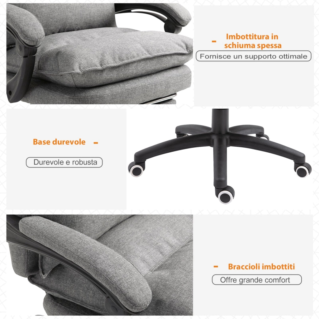 Sedia Poltrona da Ufficio Presidenziale Massaggiante 70x62x120-130 cm con Poggiapiedi Grigio
