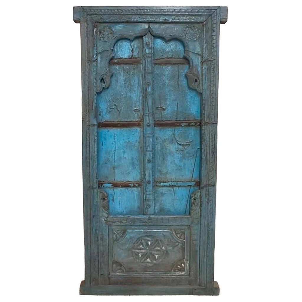 Finestra in legno con finitura artigianale blu, 181x8x166h cm