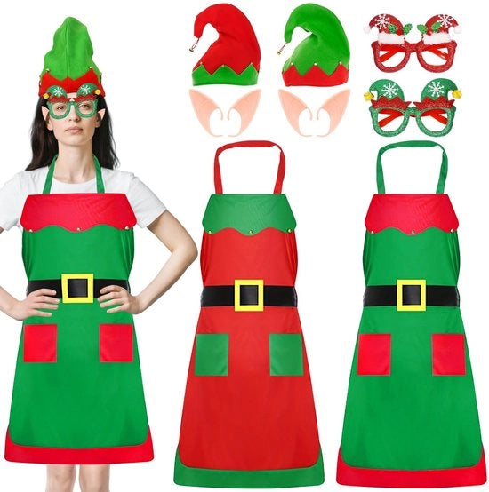 Set di Costumi da Babbo Natale per 8 persone - Abito con Cappello e Occhiali per Uomo/Donna - Materiale soffice