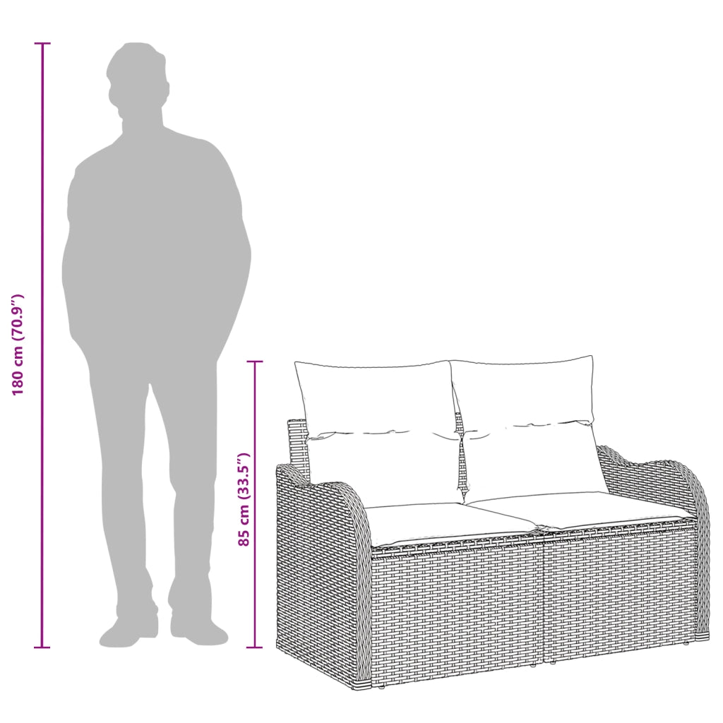 Sofa da giardino a 2 posti  con storage e cuscini in polyrattan nero