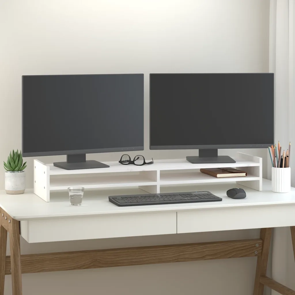 Supporto per Monitor Bianco 100x27x15 cm Legno Massello di Pino 814025