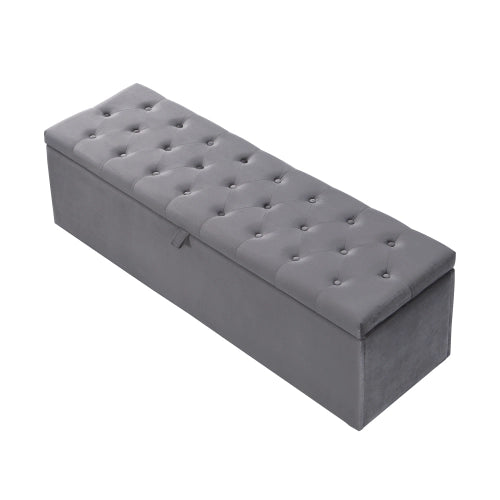 Letto imbottito 140x200 cm in velluto grigio con contenitore, rete a doghe e panca coordinata