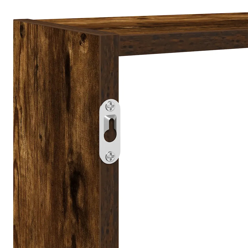 Mensola a Cubo da Parete | Mensola sospesa 7 Scomparti in Truciolato Rovere Fumo
