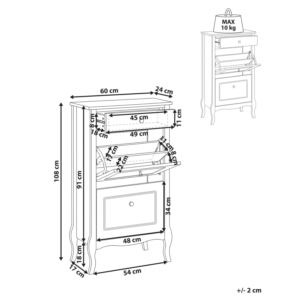 Scarpiera Bianca in MDF con Gambe Cabriolé Stile Shabby Chic Francese