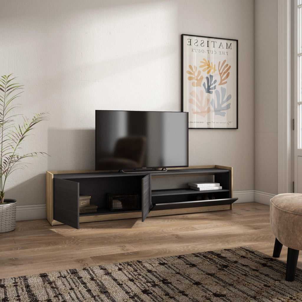 Mobile TV Soggiorno, 207x50x37 cm, Per TV fino a 80", Mobile Soggiorno, Nero e rovere