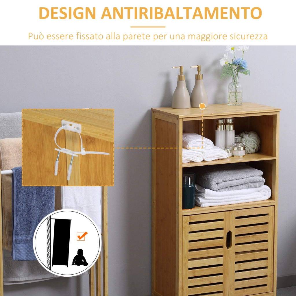 Mobiletto Bagno Salvaspazio 50x29x92 cm Armadietto e 2 Ripiani Aperti in Legno