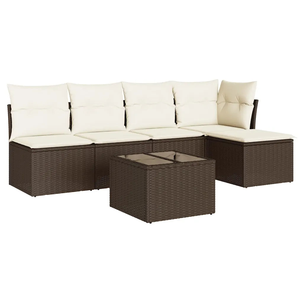 Set Divano da Giardino 6 pz con Cuscini Marrone in Polyrattan 3217533